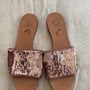 Tory Burch Rose Gold Sequin Sandals